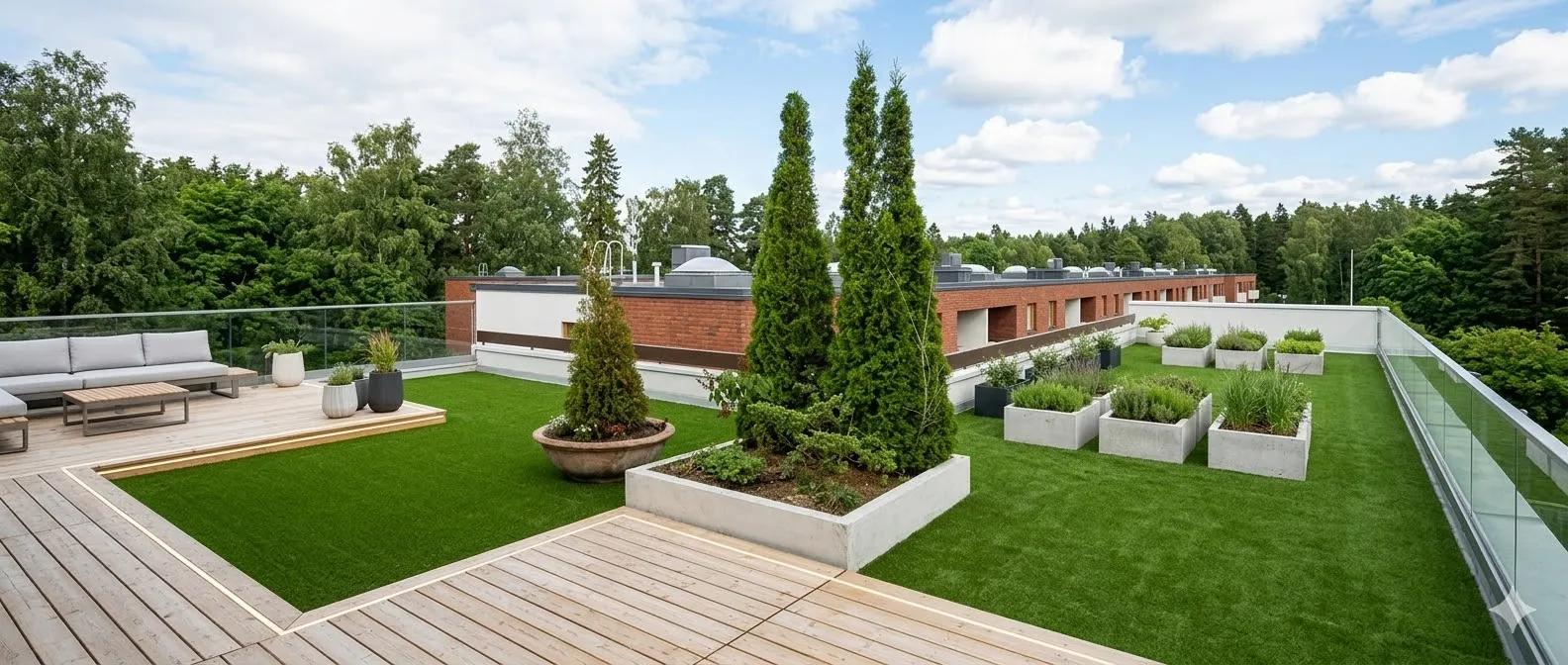 Viihtyisä ja tarkka kuva tekonurmesta terassilla